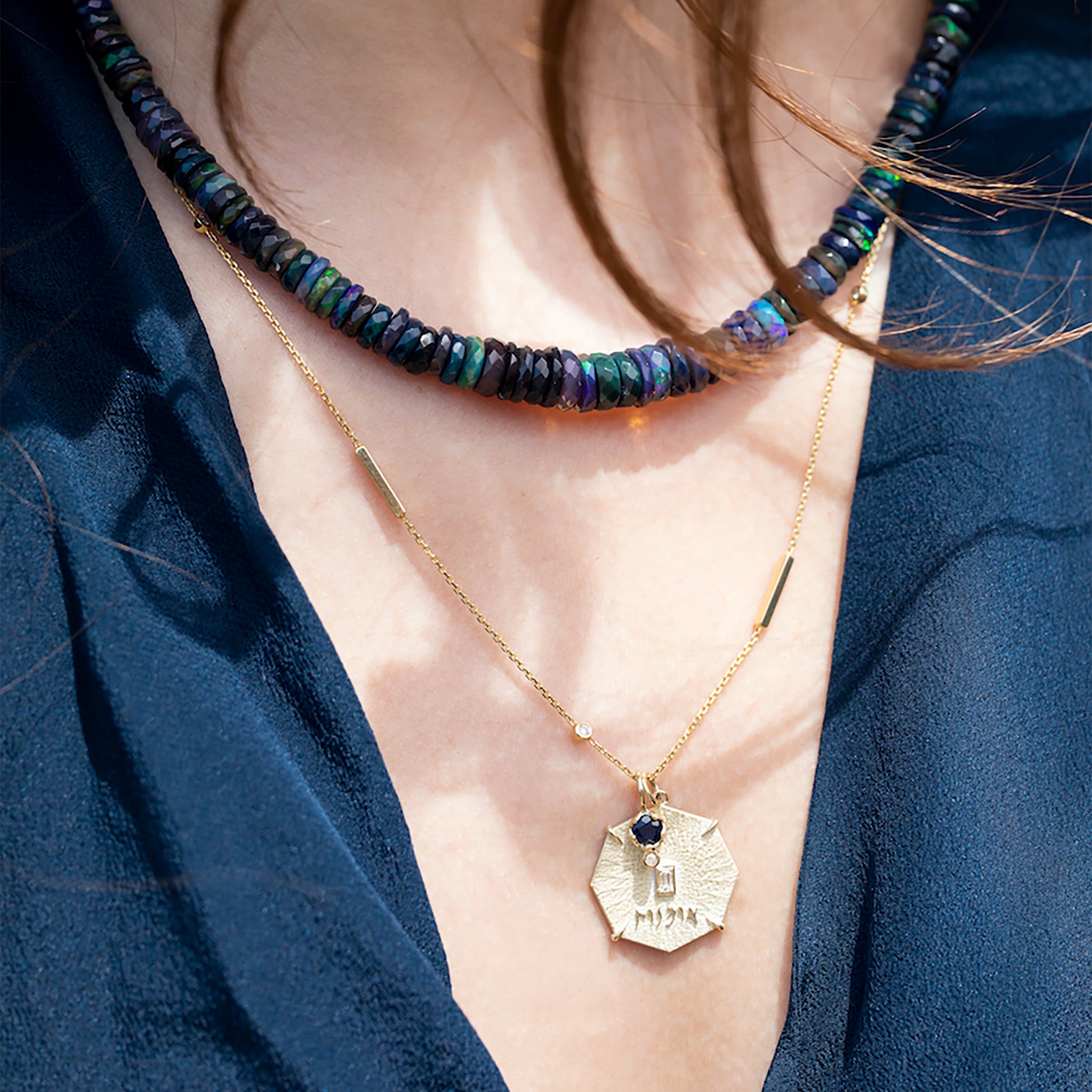 Zahava Gold Octagon &quot;Art&quot; Pendant with Baguette Diamond