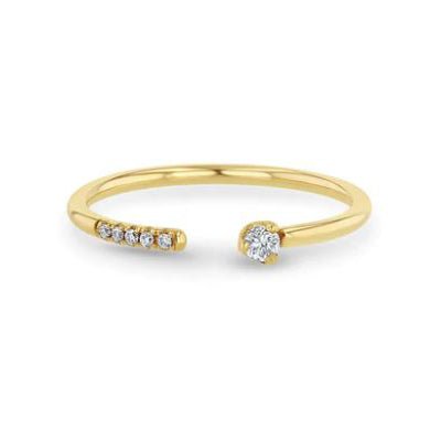 Gold Open Ring with Prong-Set Diamond and Pave Diamonds