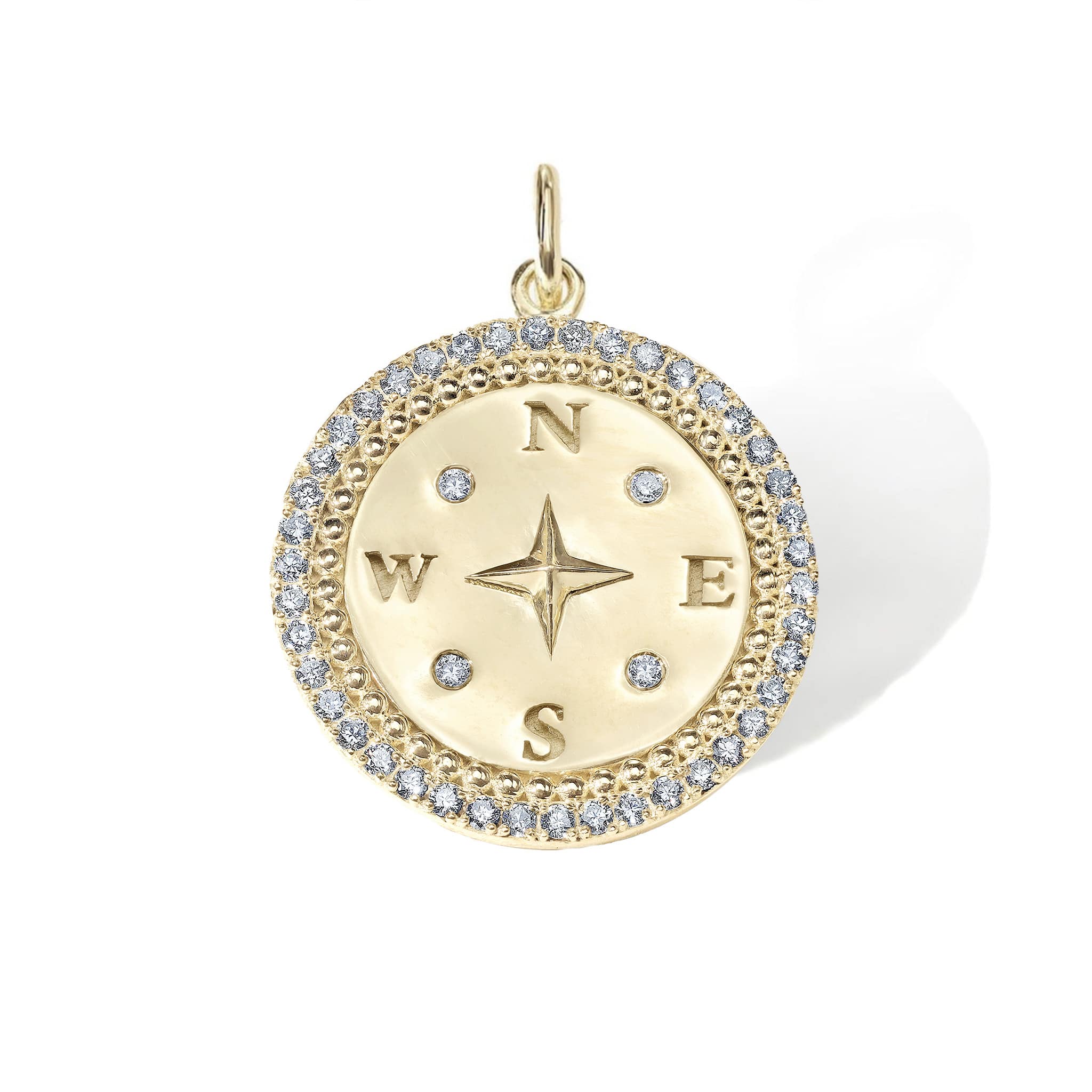 Gold Pave Diamond Compass Pendant with Diamond Inlay - Peridot Fine Jewelry - Zahava