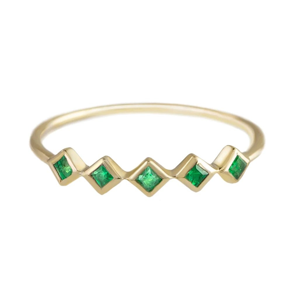 Gold Princess-Cut Emerald Five Stone Ring - Peridot Fine Jewelry - Metier by Tomfoolery