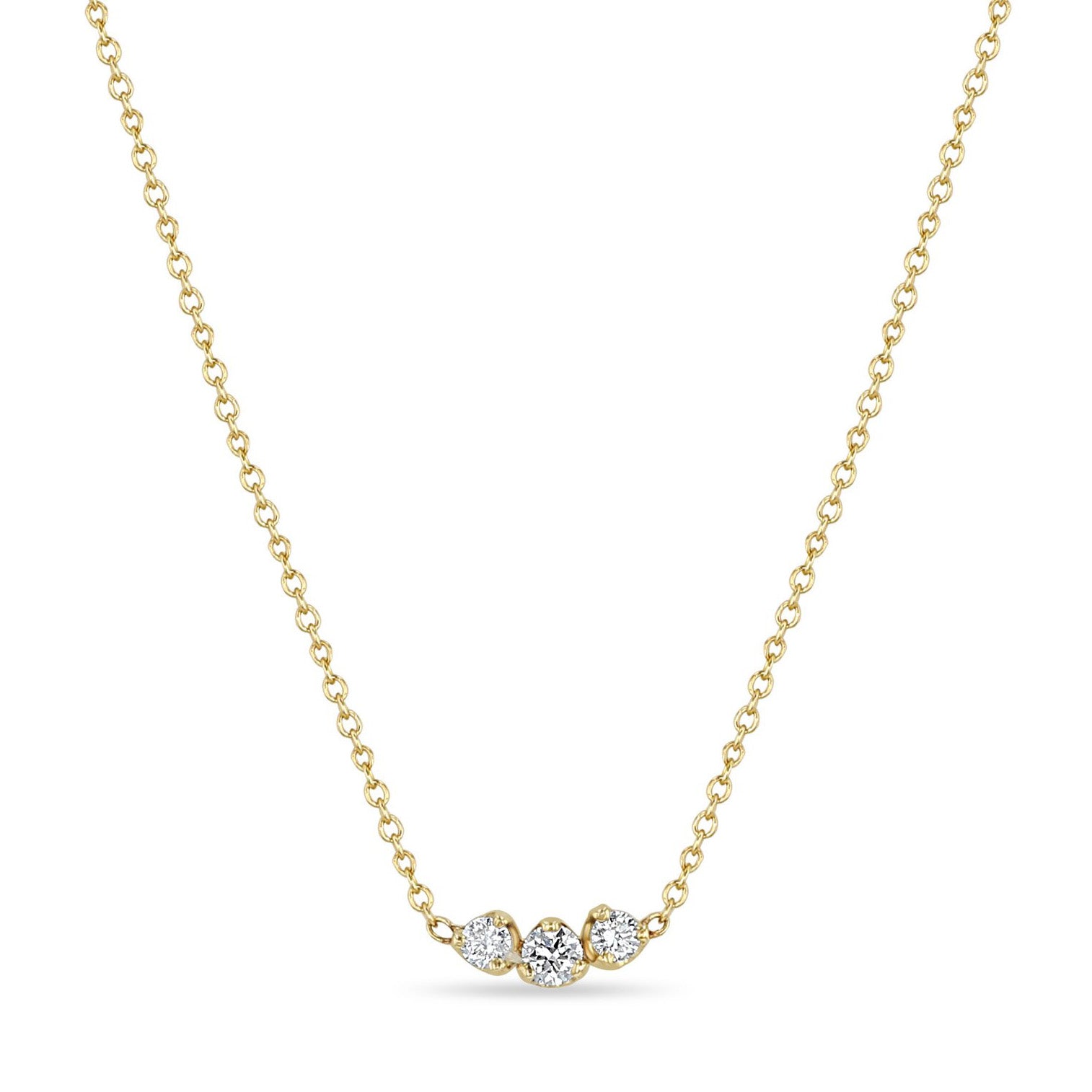 Gold Prong-Set Three Diamond Curve Necklace