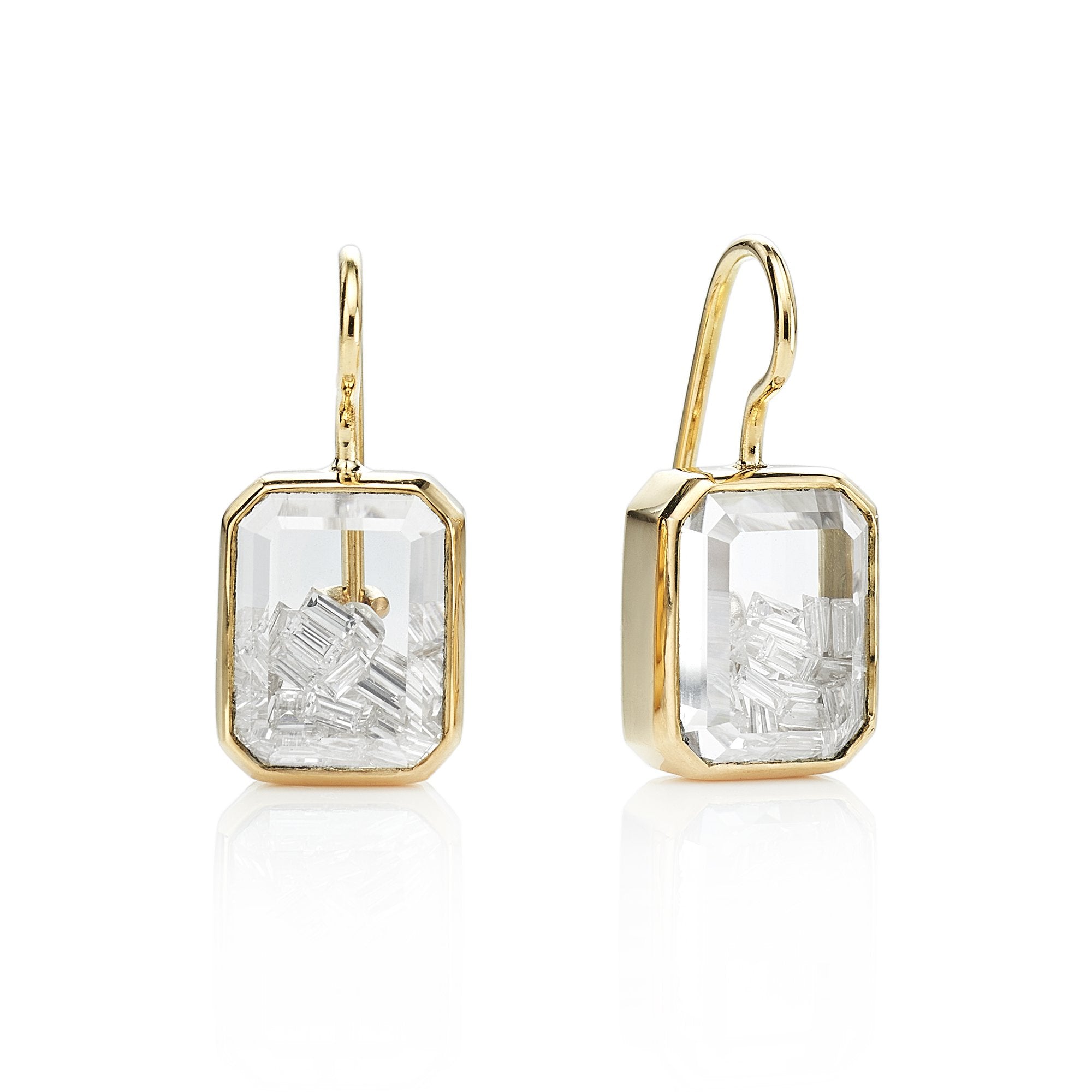 Moritz Glik Gold Rectangular Diamond &quot;Shake&quot; Earrings