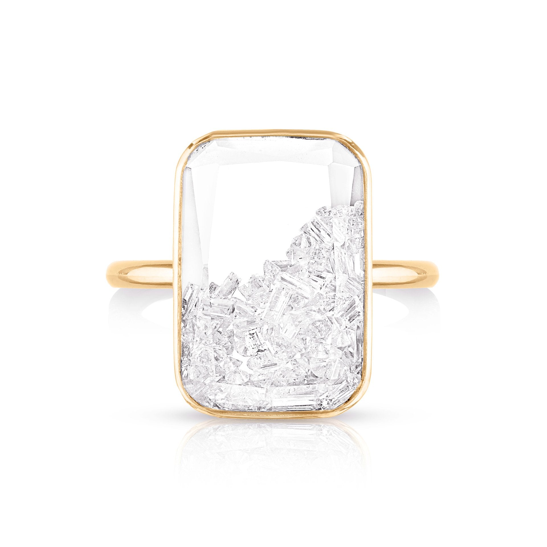 Gold Rectangular Diamond "Shake" Ring - Peridot Fine Jewelry - Moritz Glik