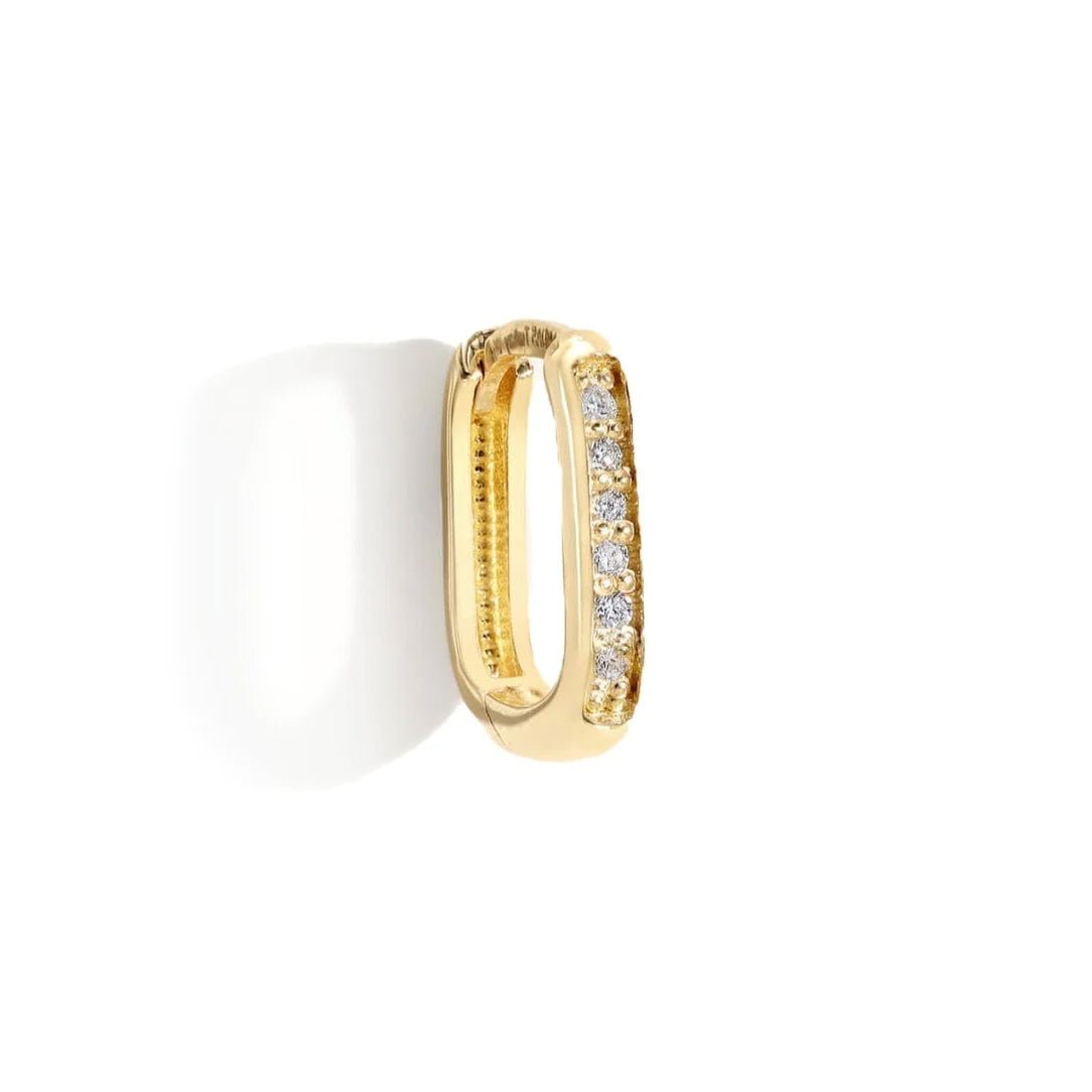 Gold Rectangular Pave Diamond 12mm &quot;Click&quot; Hoop - Peridot Fine Jewelry - Zahava
