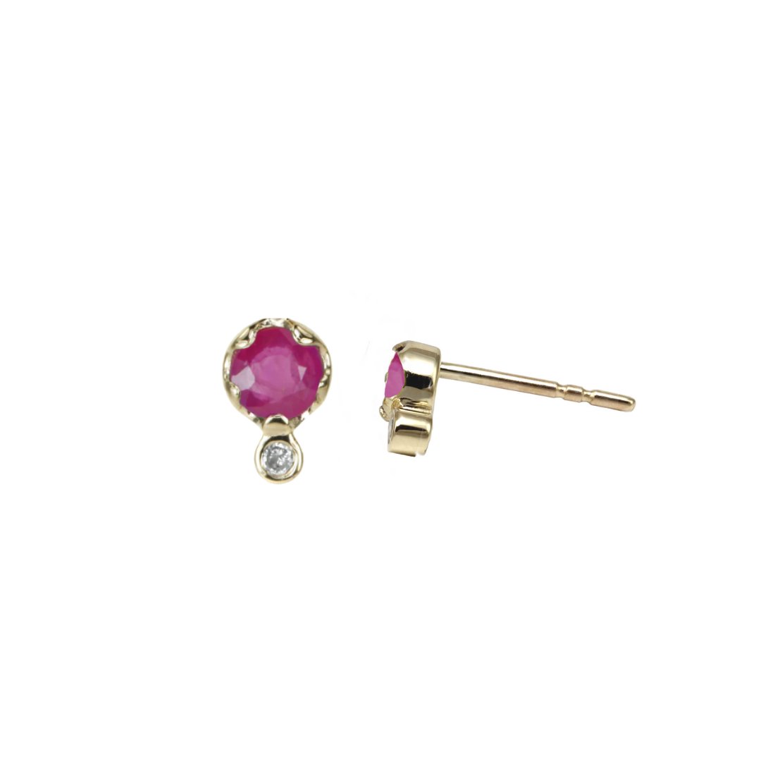 Gold Ruby &amp; Diamond Stud Earrings - Peridot Fine Jewelry - Zahava