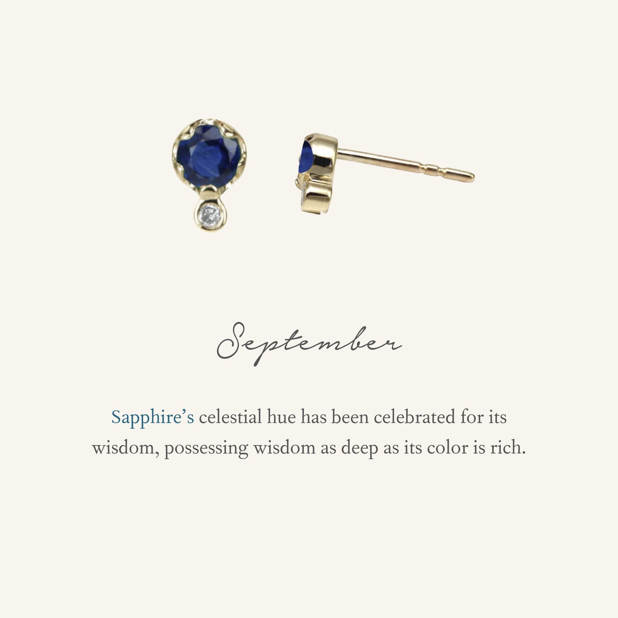 Gold Sapphire &amp; Diamond Birthstone Stud Earrings