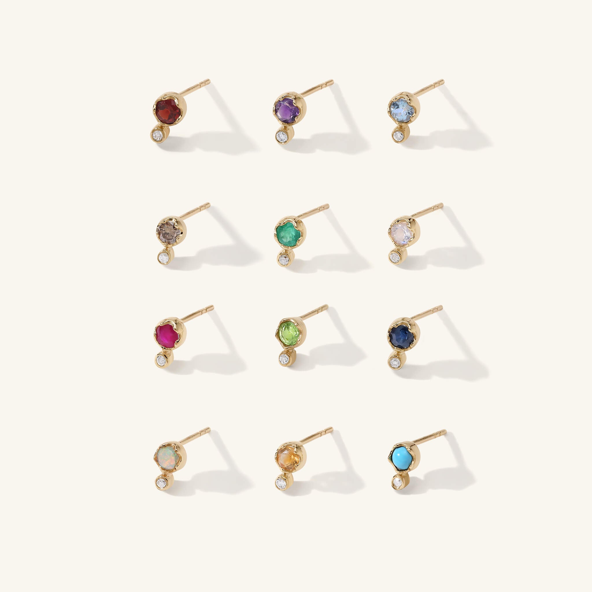 Gold Sapphire &amp; Diamond Birthstone Stud Earrings
