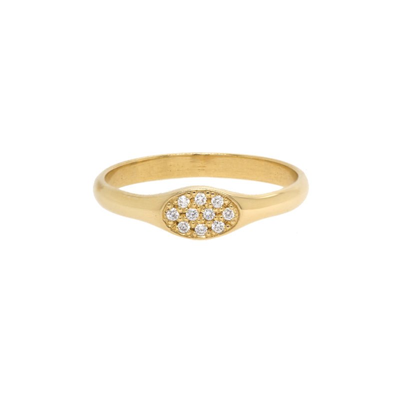Zoe Chicco Gold Small Oval &quot;Signet&quot; Pinky Ring with Pave Diamonds
