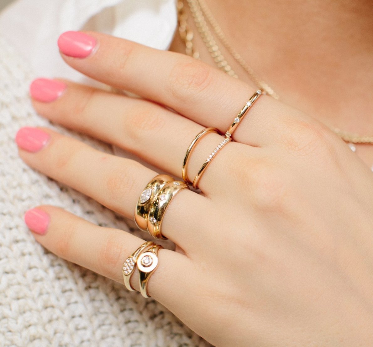 Zoe Chicco Gold Small Oval &quot;Signet&quot; Pinky Ring with Pave Diamonds