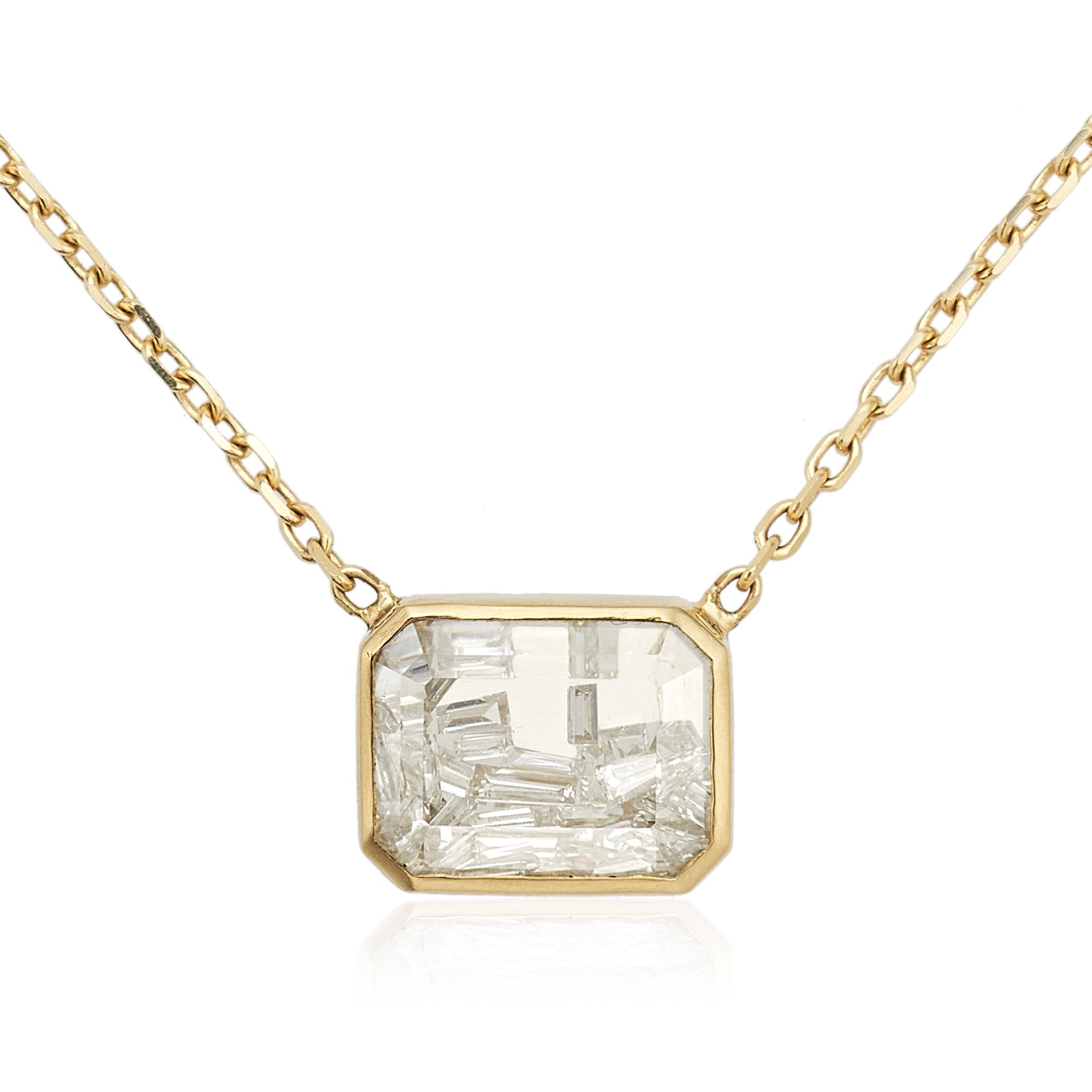 Moritz Glik Gold Small Rectangular Diamond &quot;Shake&quot; Necklace
