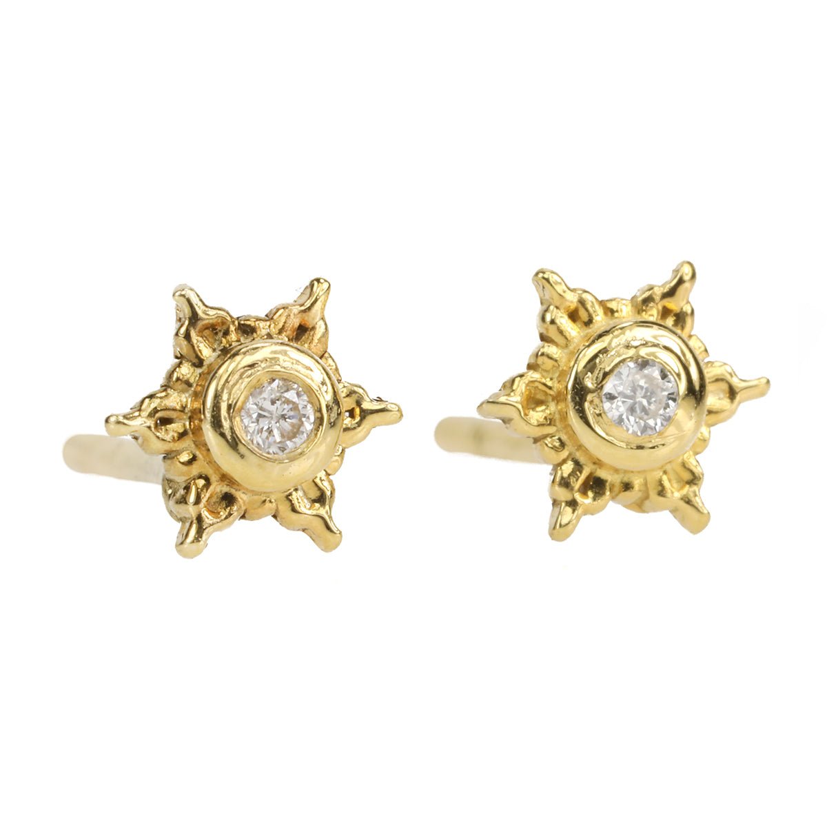 Renata Collection Gold &quot;Star&quot; Stud Earrings with Bezel-Set Diamond Center