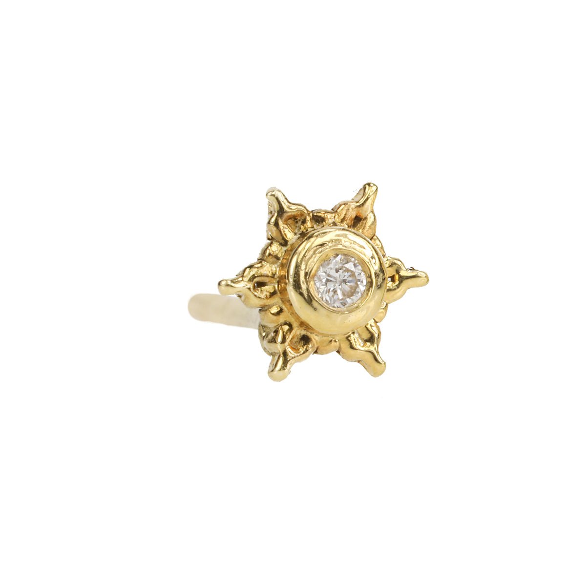 Renata Collection Gold &quot;Star&quot; Stud Earrings with Bezel-Set Diamond Center