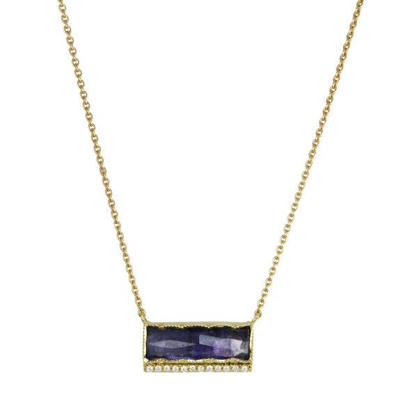 Brooke Gregson Gold Tanzanite Bar Necklace with Pave Diamonds
