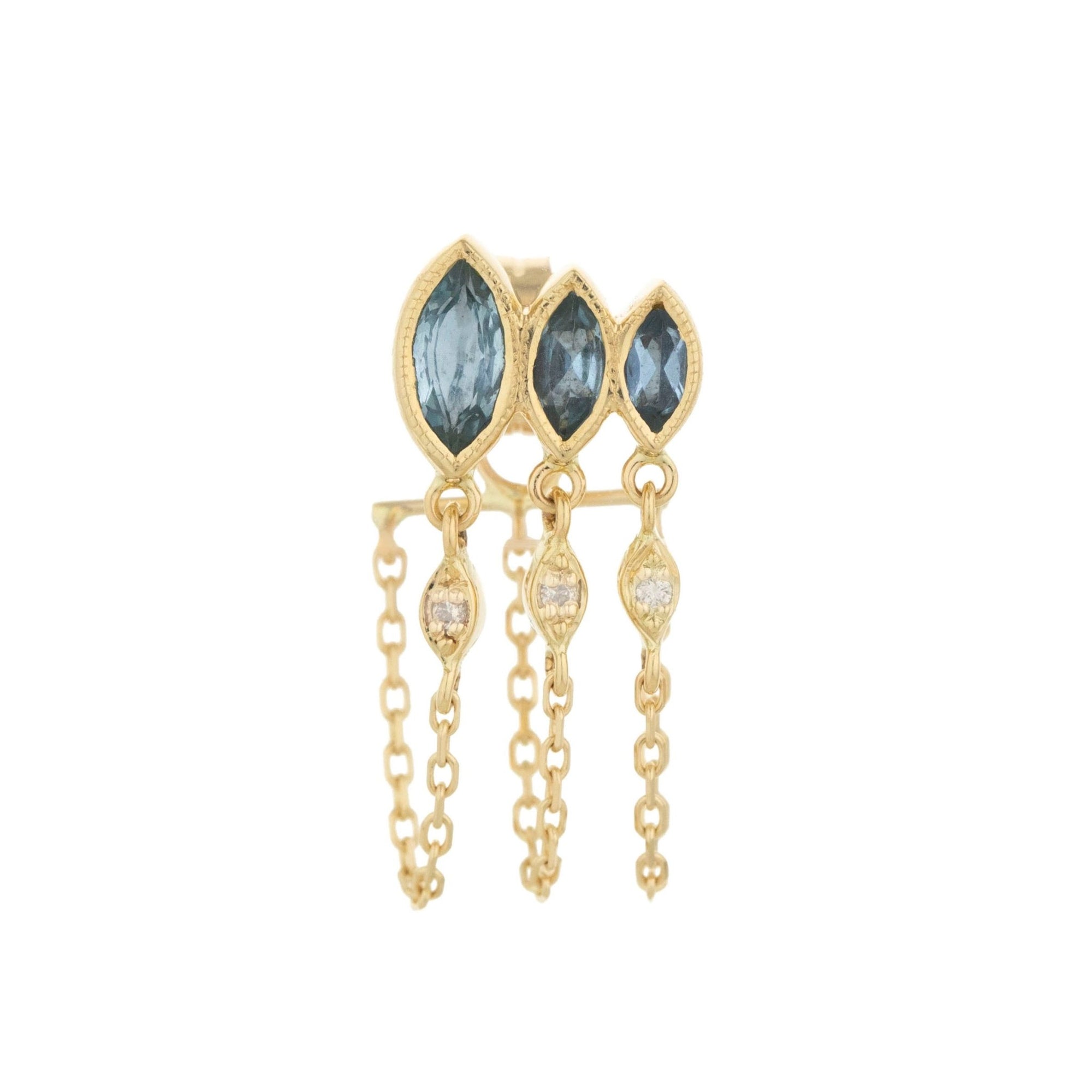 Gold Triple Marquise Aquamarine Chain Drop Earring