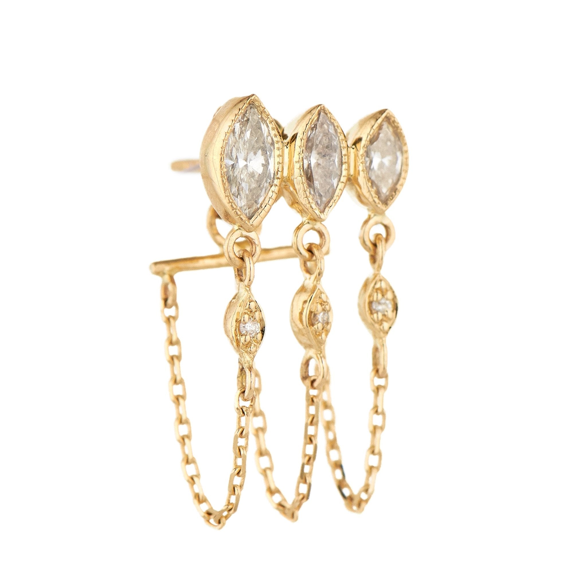 Celine Daoust Gold Triple Marquise Diamond Chain Drop Earring