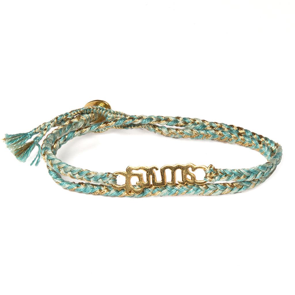 Gold Vermeil &quot;Brave&quot; Bracelet on Turquoise Mix Cotton Cord