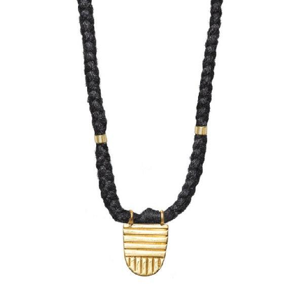 The Brave Collection Gold Vermeil &quot;Buddhist Flag&quot; Necklace on Black Cotton Cord