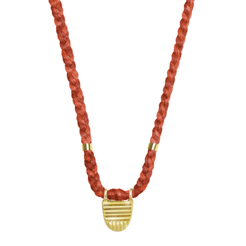 Gold Vermeil &quot;Buddhist Flag&quot; Necklace on Burnt Orange Cotton Cord