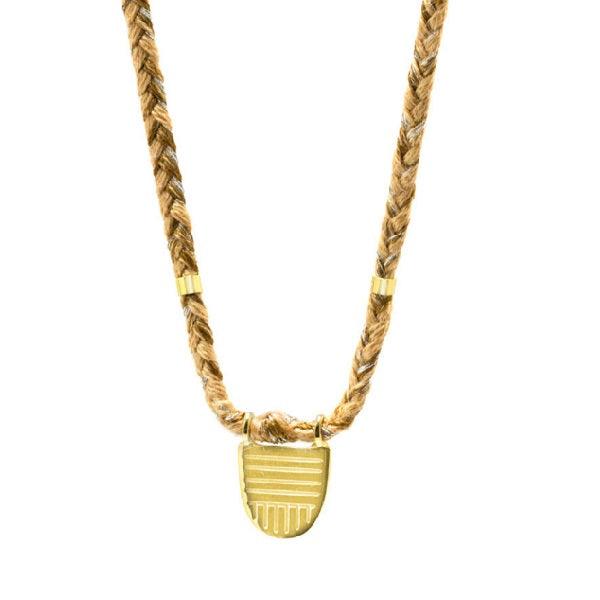 The Brave Collection Gold Vermeil &quot;Buddhist Flag&quot; Necklace on Caramel Cotton Cord