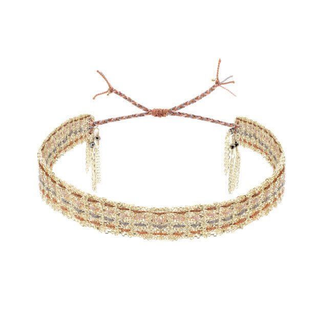 Gold Vermeil Chain and Multicolor "Safari" Silk Woven Bracelet - Peridot Fine Jewelry - Marie Laure Chamorel