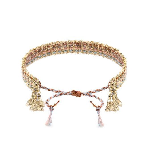 Gold Vermeil Chain and Multicolor "Safari" Silk Woven Bracelet - Peridot Fine Jewelry - Marie Laure Chamorel