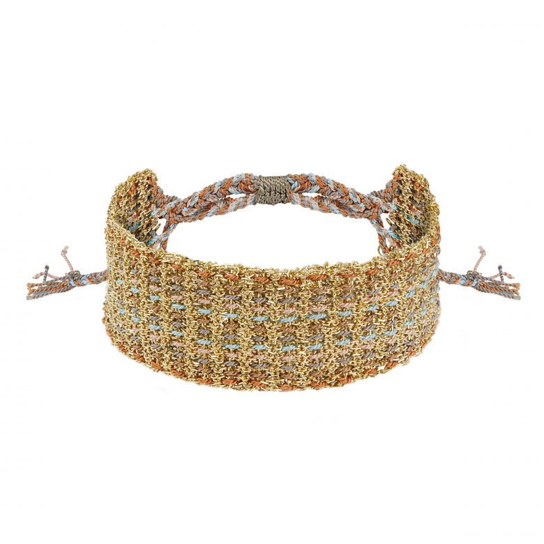Gold Vermeil &amp; Multicolor "Safari" Silk Woven Bracelet - Peridot Fine Jewelry - Marie Laure Chamorel