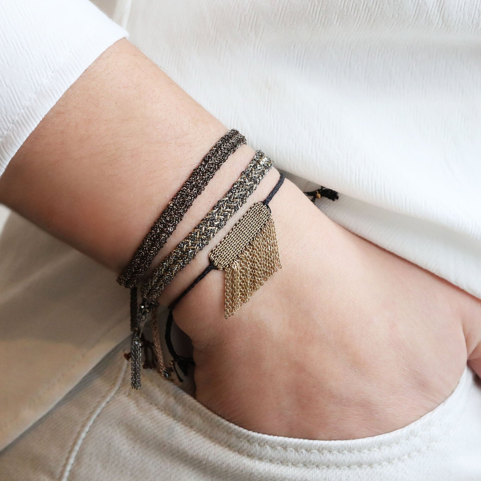 Gold Vermeil &amp; Ruthenium Woven Bracelet - Peridot Fine Jewelry - Marie Laure Chamorel