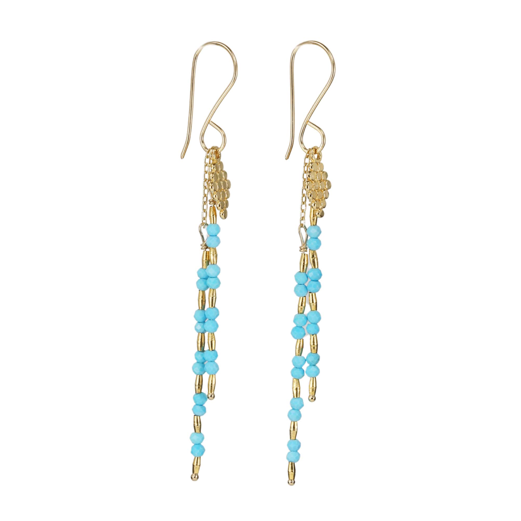 Debbie Fisher Gold Vermeil &amp; Turquoise Alternating Beaded &quot;Stick&quot; Earrings