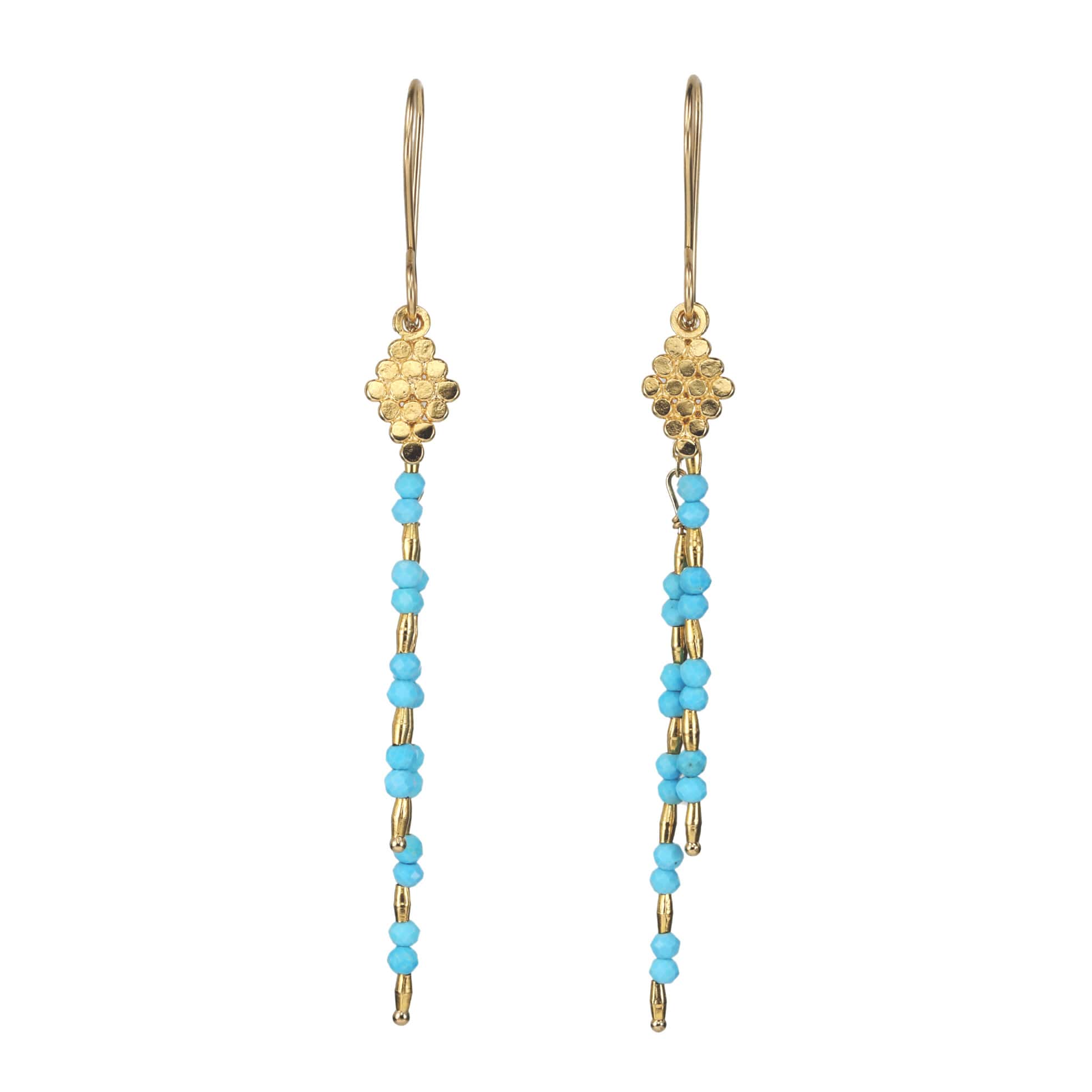 Debbie Fisher Gold Vermeil &amp; Turquoise Alternating Beaded &quot;Stick&quot; Earrings
