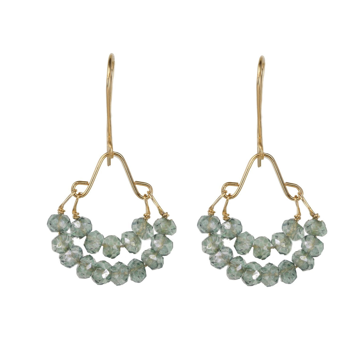 Green Mystic Quartz Beaded "Double Hoop" Earrings - Peridot Fine Jewelry - Debbie Fisher
