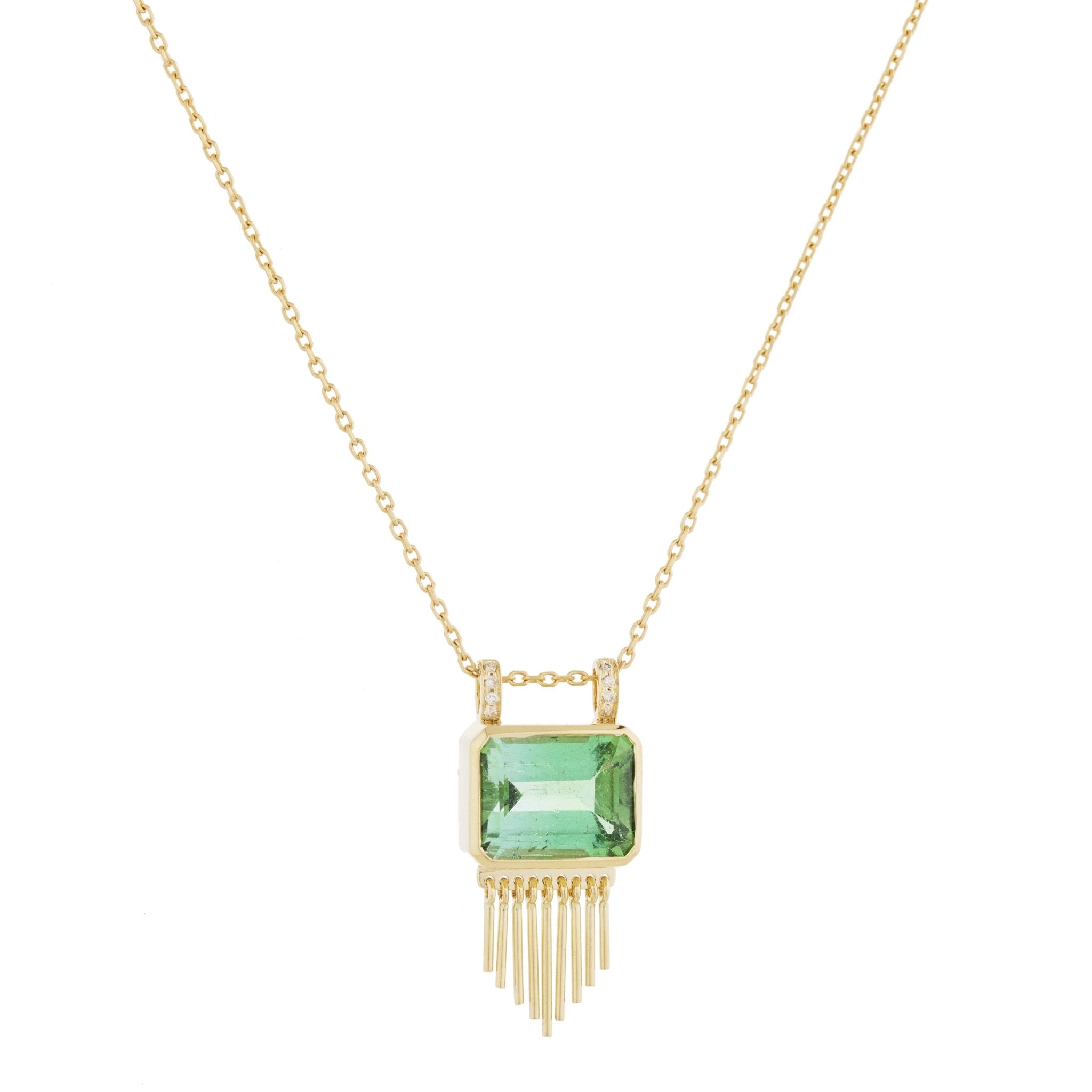 Green Tourmaline Baguette "Fringe" Necklace - Peridot Fine Jewelry - Celine Daoust