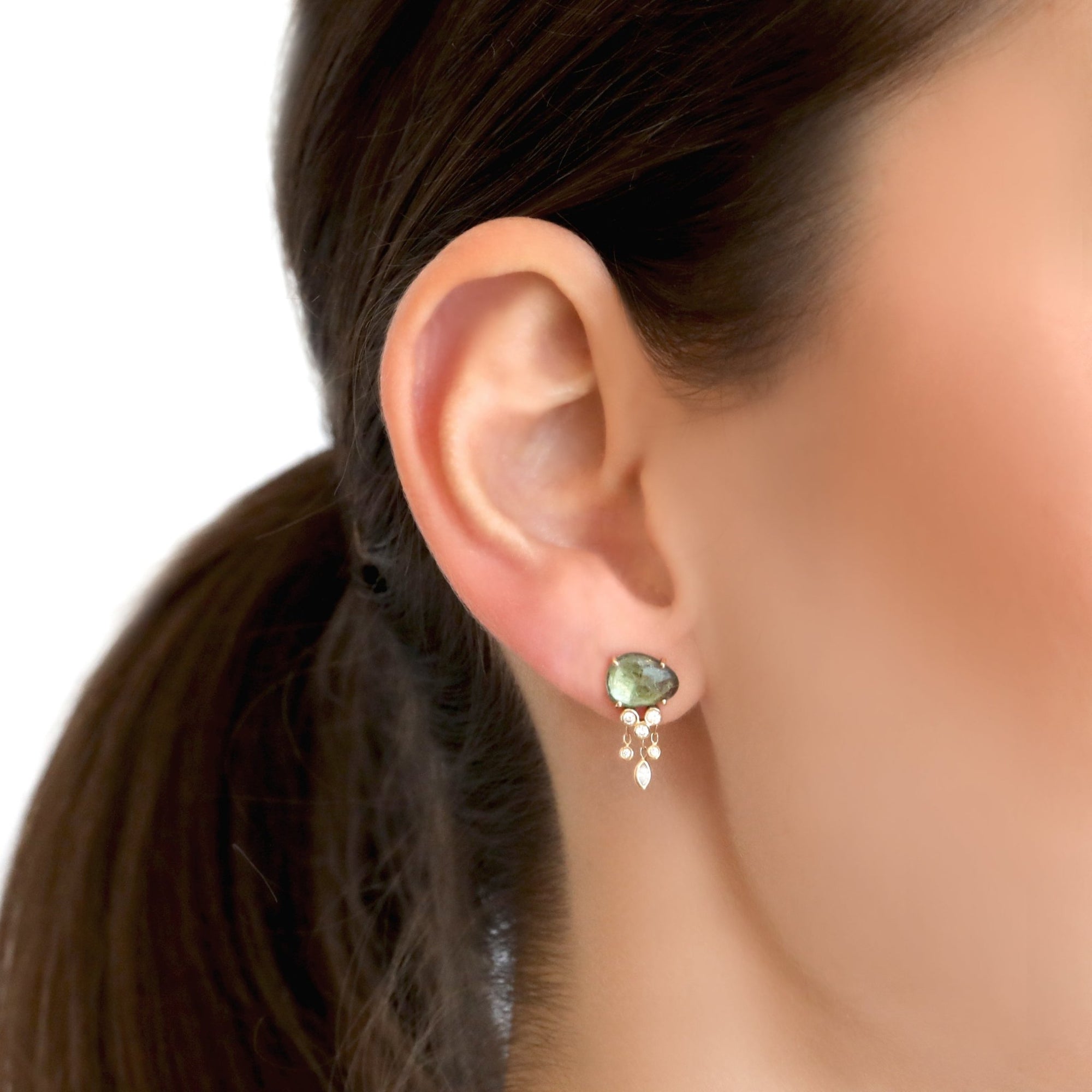 Celine Daoust Green Tourmaline &quot;Jellyfish&quot; Earring with Diamond Dangles