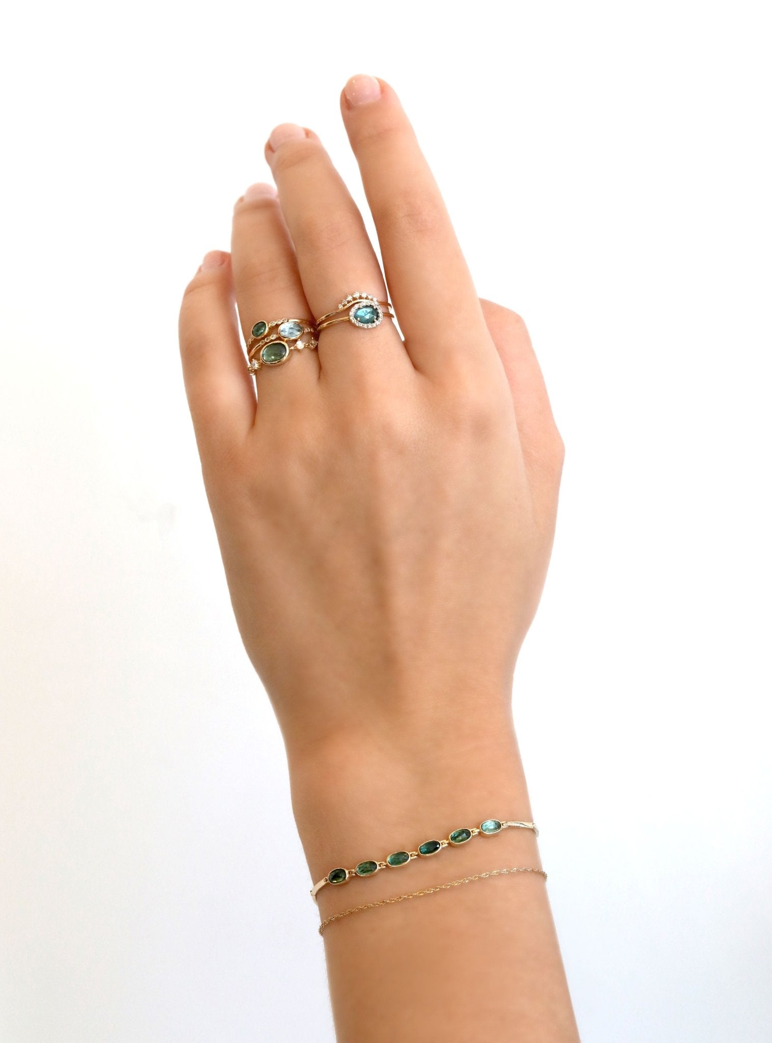 Green Tourmaline Ring with Pave Diamond Halo