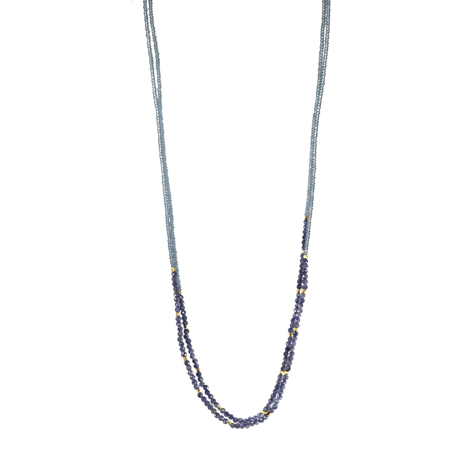 Debbie Fisher Grey Seed Bead Long Necklace with Two Grey Sapphire Beaded Stations