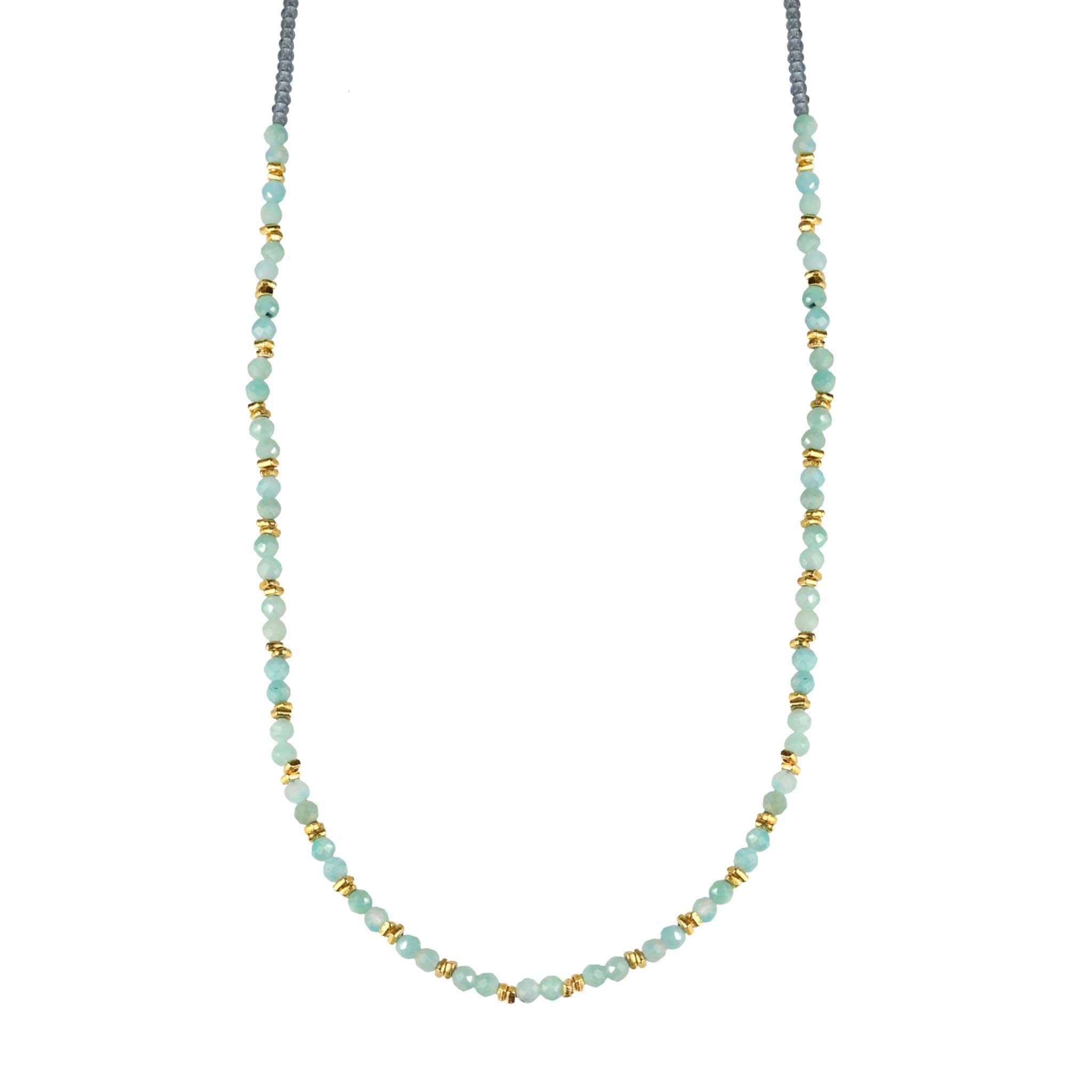 Debbie Fisher Grey Seed Bead Necklace with Amazonite and Gold Vermeil Station