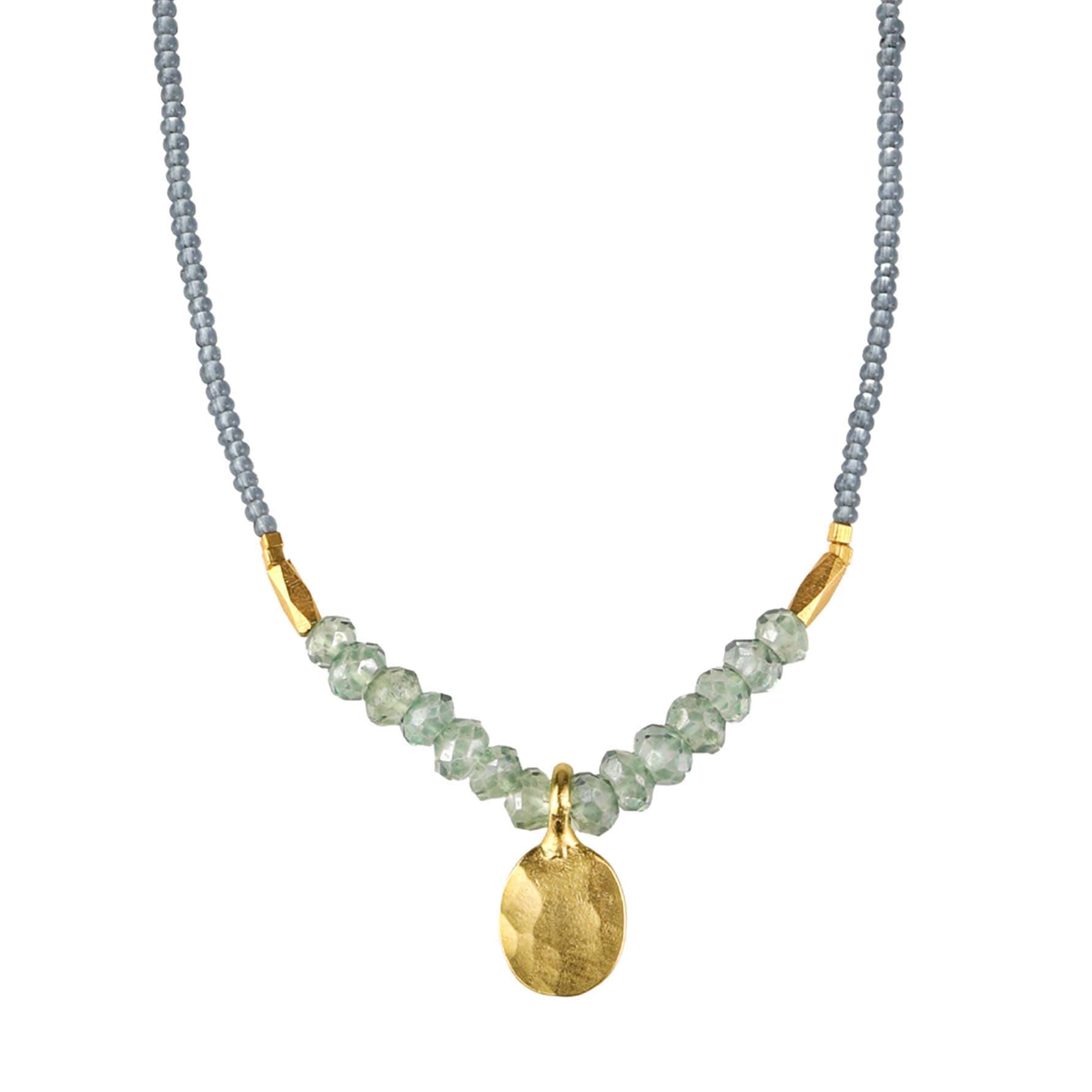 Debbie Fisher Grey Seed Bead Necklace with Hammered Gold Vermeil Pendant