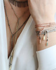 Grey Silk and Silver Chain Woven Wrap Bracelet - Peridot Fine Jewelry - Marie Laure Chamorel
