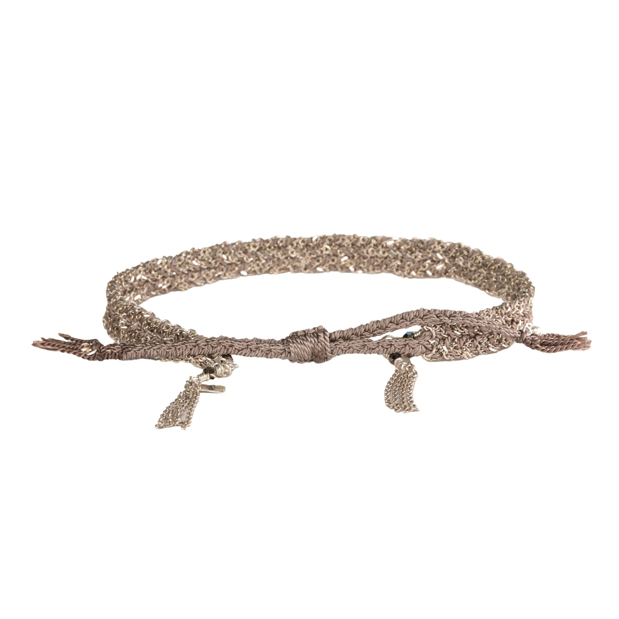 Grey Silk and Sterling Silver Chain Woven Bracelet - Peridot Fine Jewelry - Marie Laure Chamorel