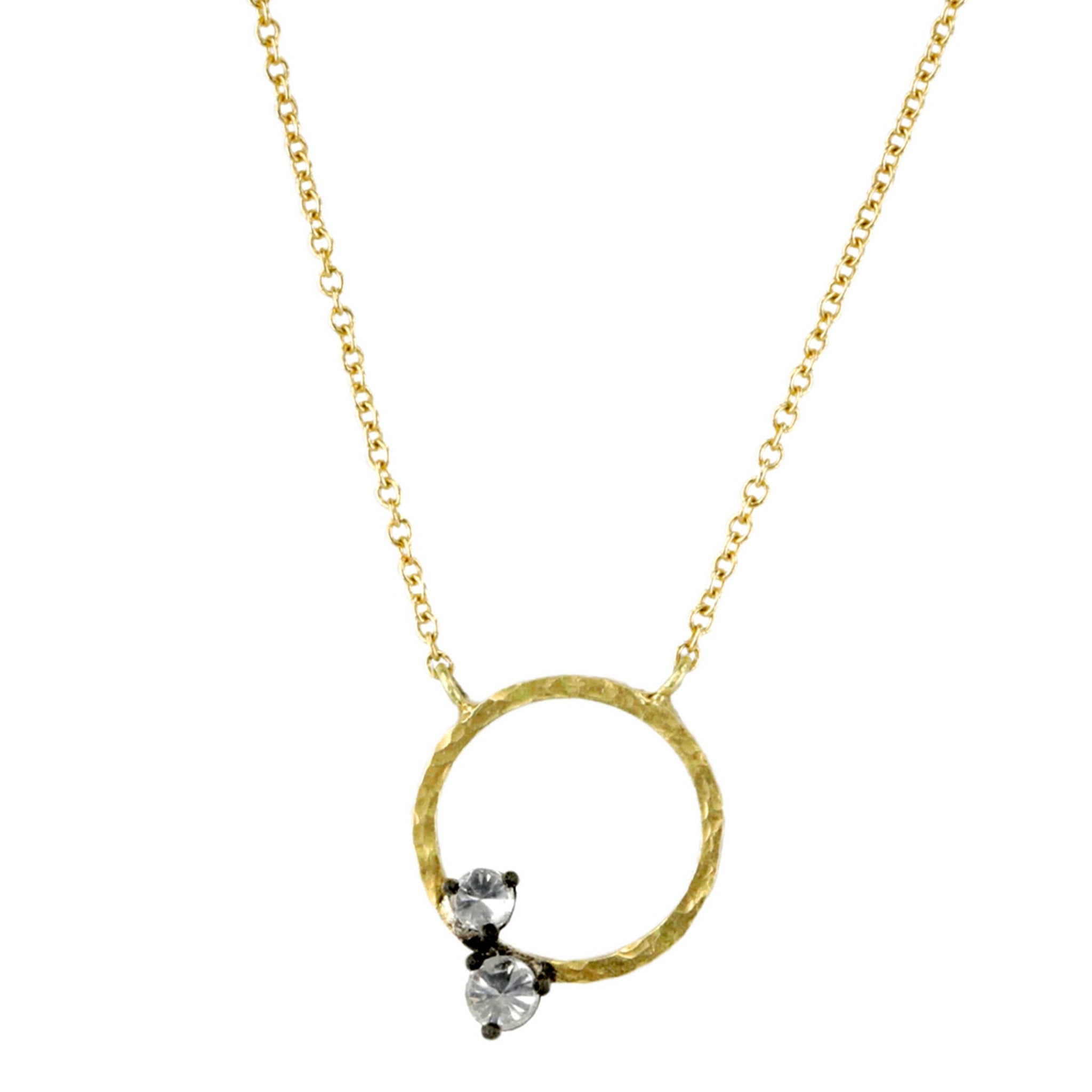 Hammered Open Circle Necklace with Two Diamonds - Peridot Fine Jewelry - TAP by Todd Pownell