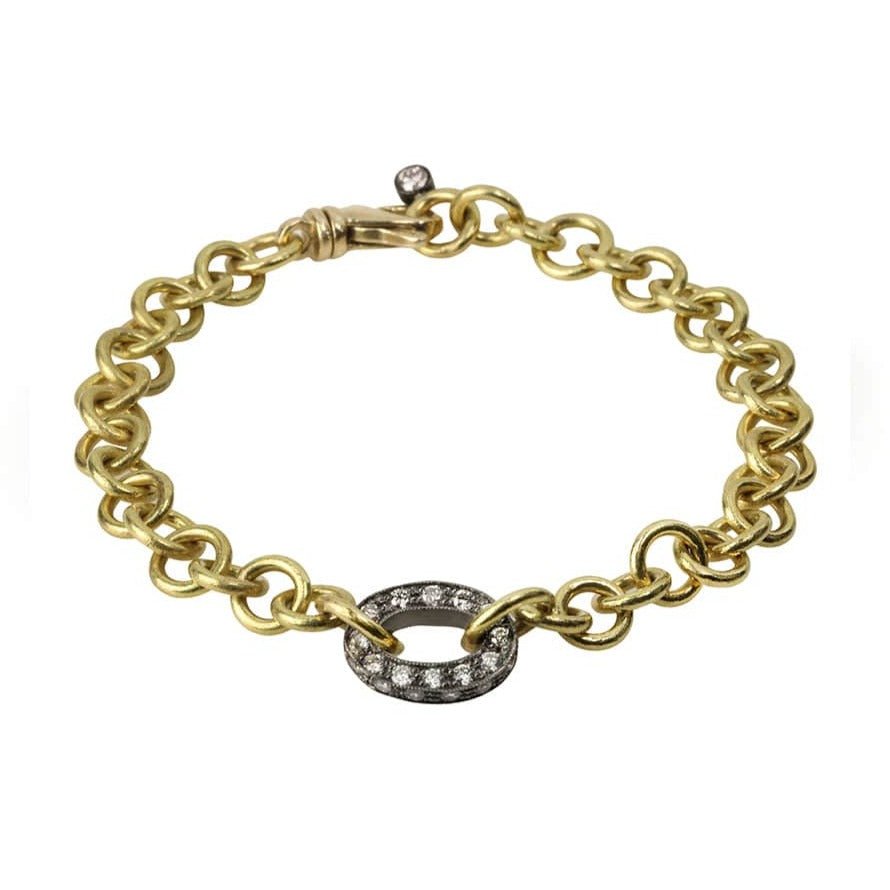 TAP by Todd Pownell Handmade Oval Chain Bracelet with Blackened Pave Diamond Center Link