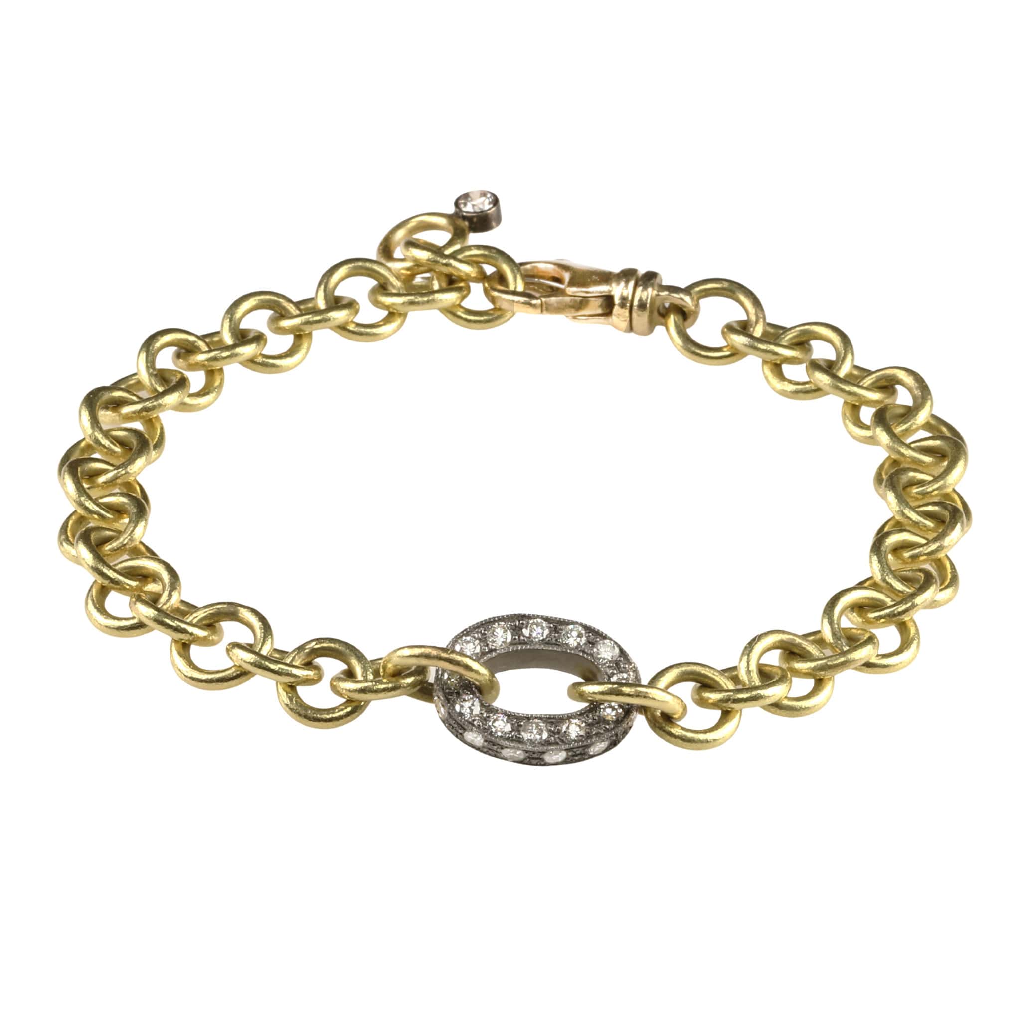 TAP by Todd Pownell Handmade Oval Chain Bracelet with Blackened Pave Diamond Center Link