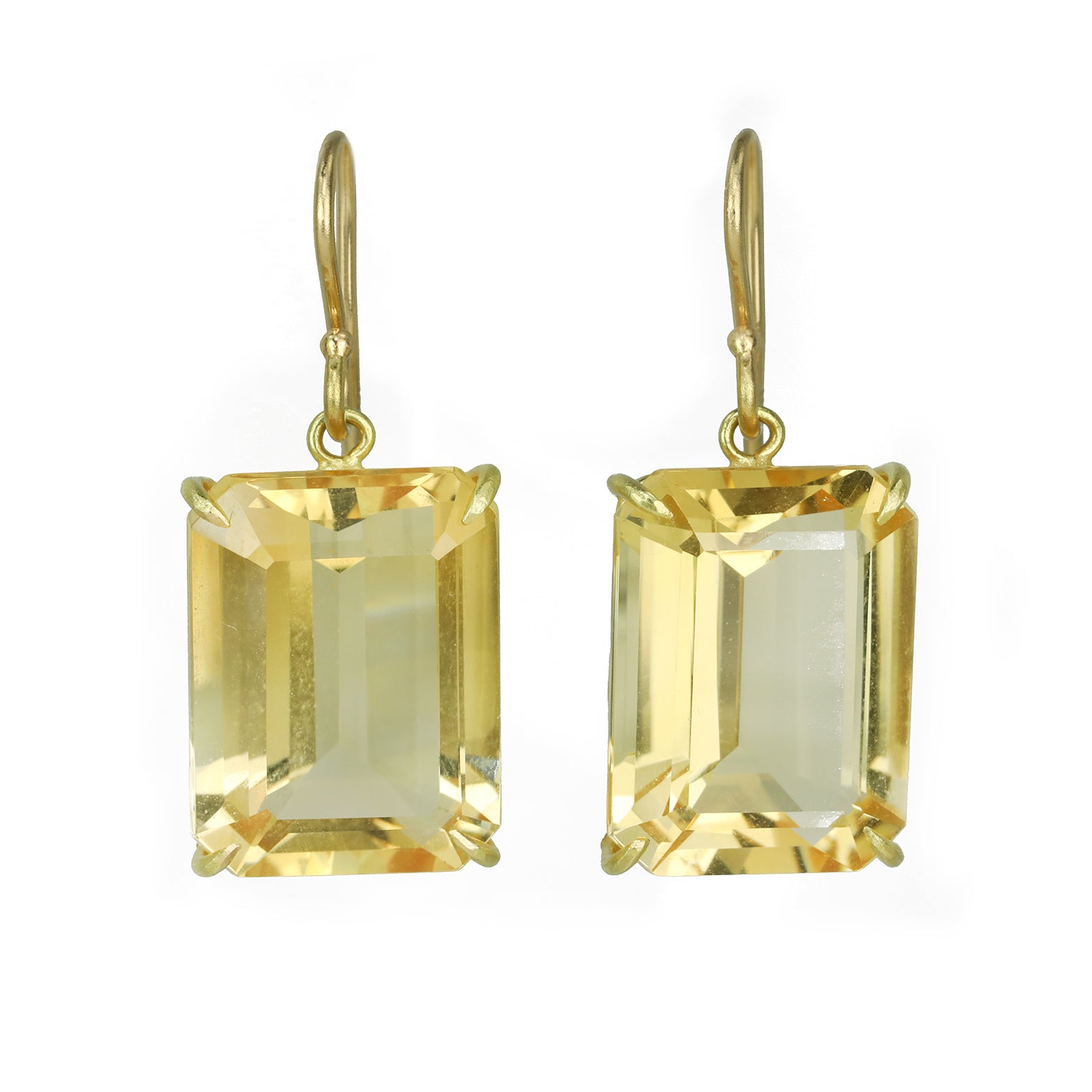 Large Emerald Cut Champagne Citrine Drop Earrings - Peridot Fine Jewelry - Rosanne Pugliese