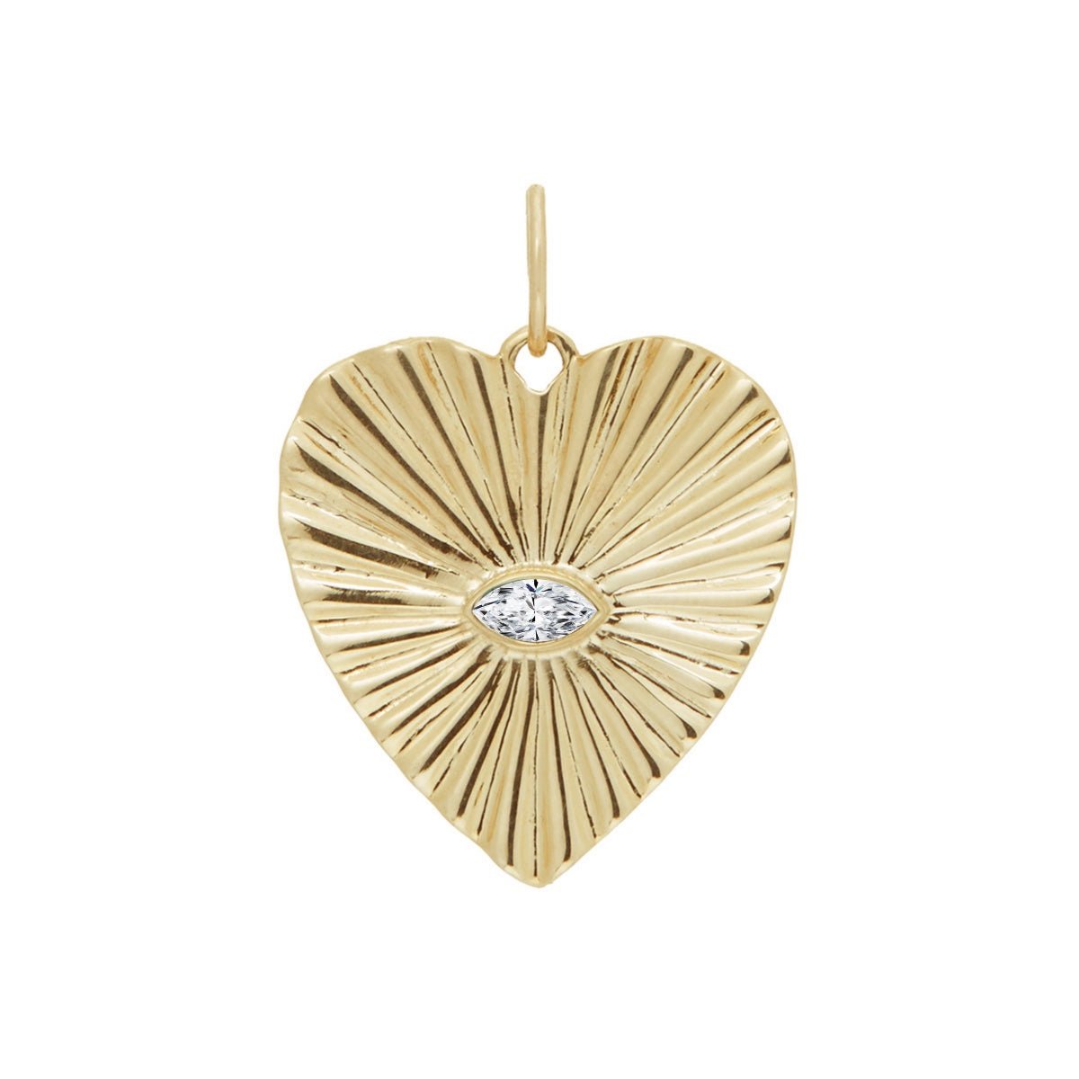 Zahava Large Textured Heart Pendant with Marquise Diamond Center