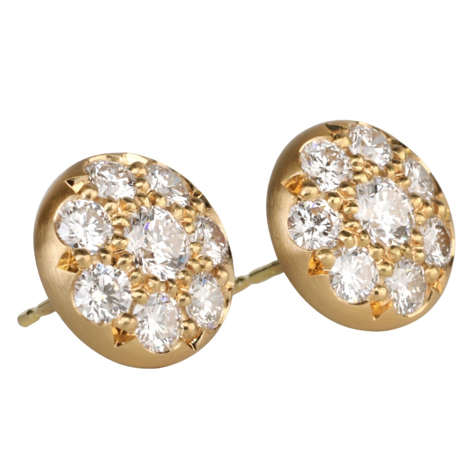 Larger 20K Gold &amp; Pave Diamond Lentil Stud Earrings - Peridot Fine Jewelry - Caroline Ellen