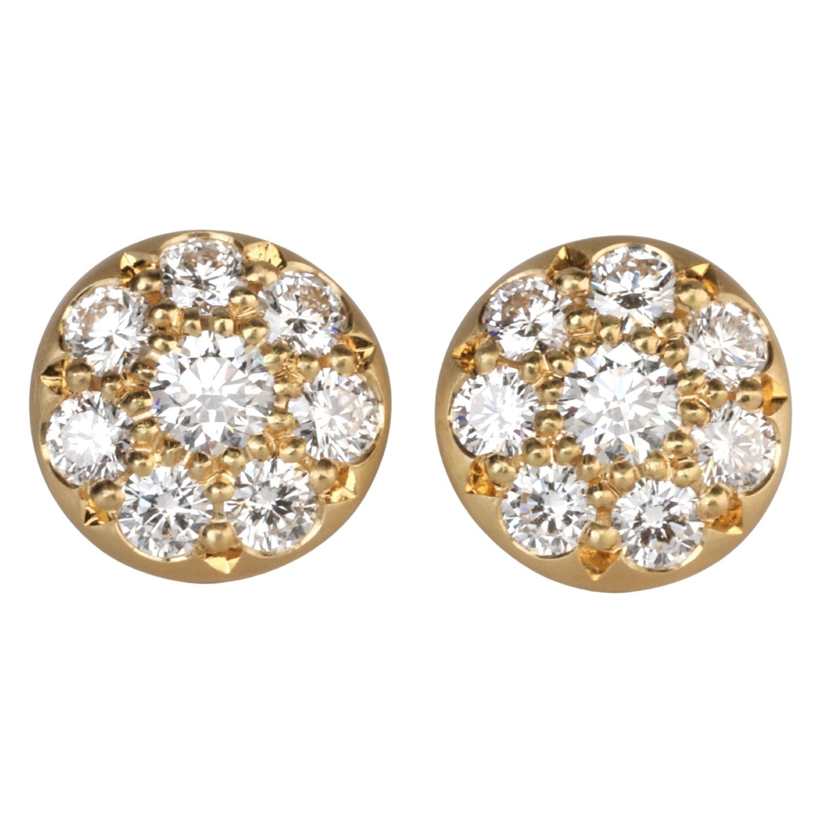 Larger 20K Gold &amp; Pave Diamond Lentil Stud Earrings - Peridot Fine Jewelry - Caroline Ellen