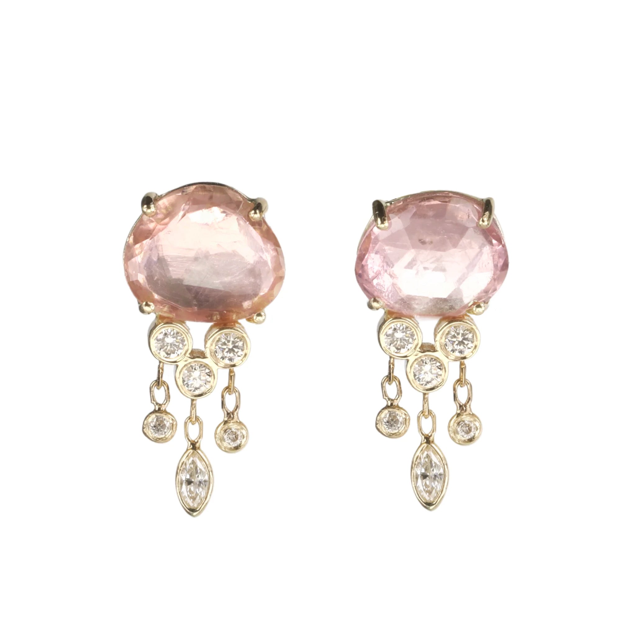 Celine Daoust Light Pink Tourmaline &quot;Jellyfish&quot; Earrings with Diamond Dangles