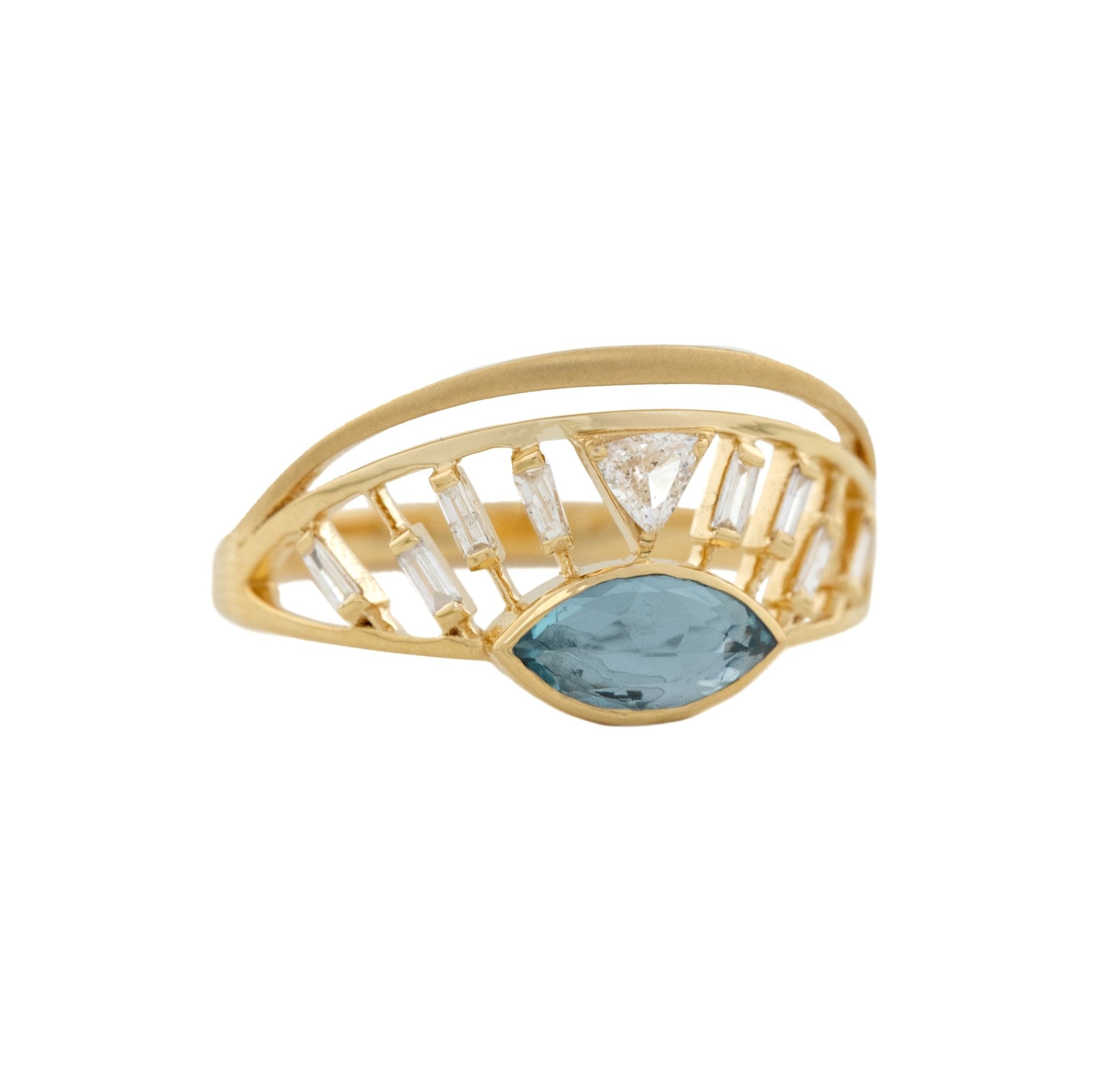 Marquise Aquamarine &quot;Sunrise&quot; Ring with Diamond Details - Peridot Fine Jewelry - Celine Daoust