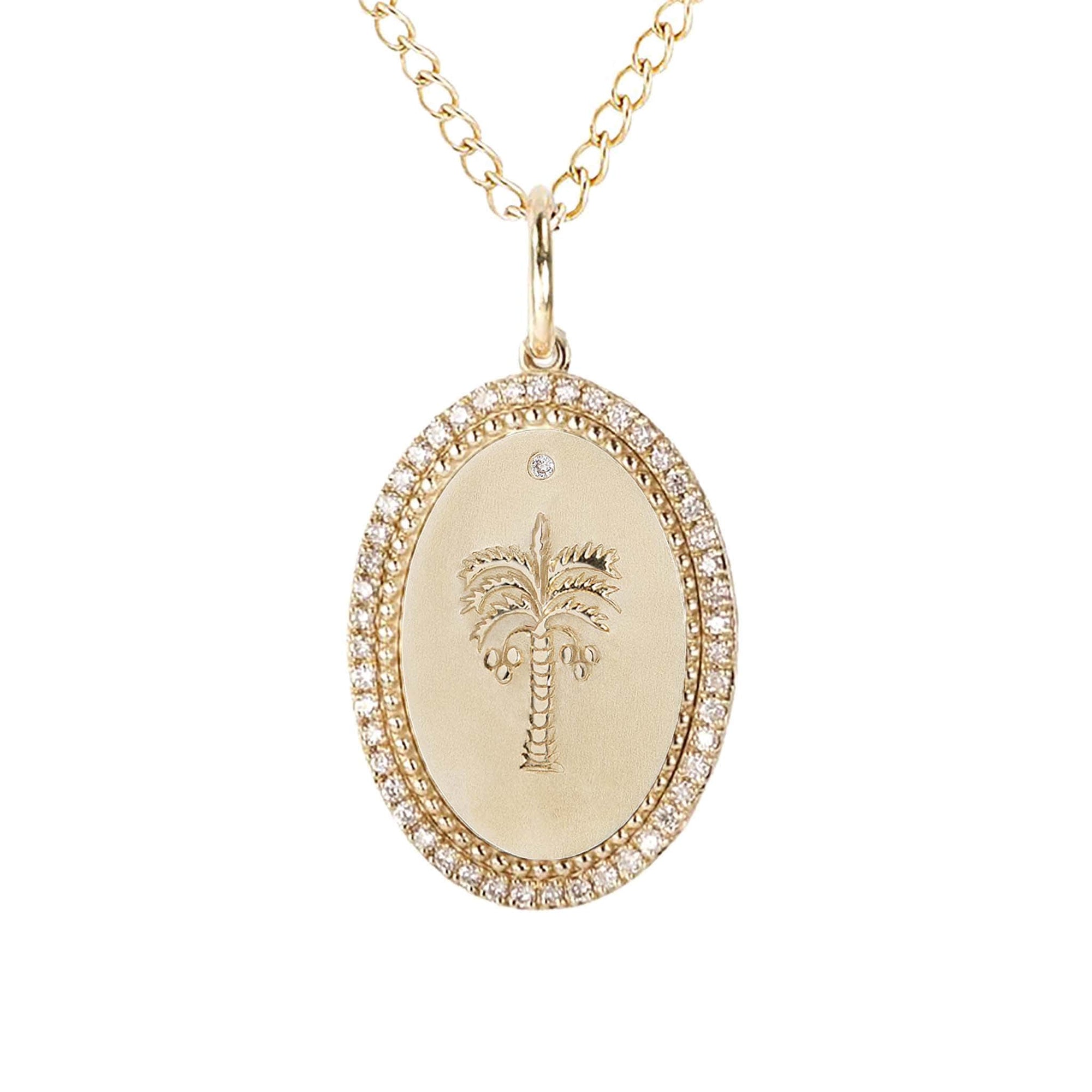 Zahava Medium "Date Palm" Pendant with Pave Diamond Border