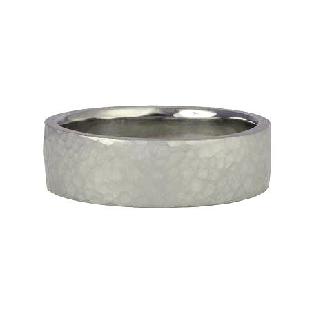 Anne Sportun Men&#39;s White Gold &quot;Straight Edge&quot; Hammered band