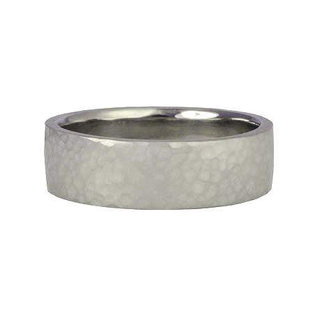 Anne Sportun Men's White Gold "Straight Edge" Hammered band